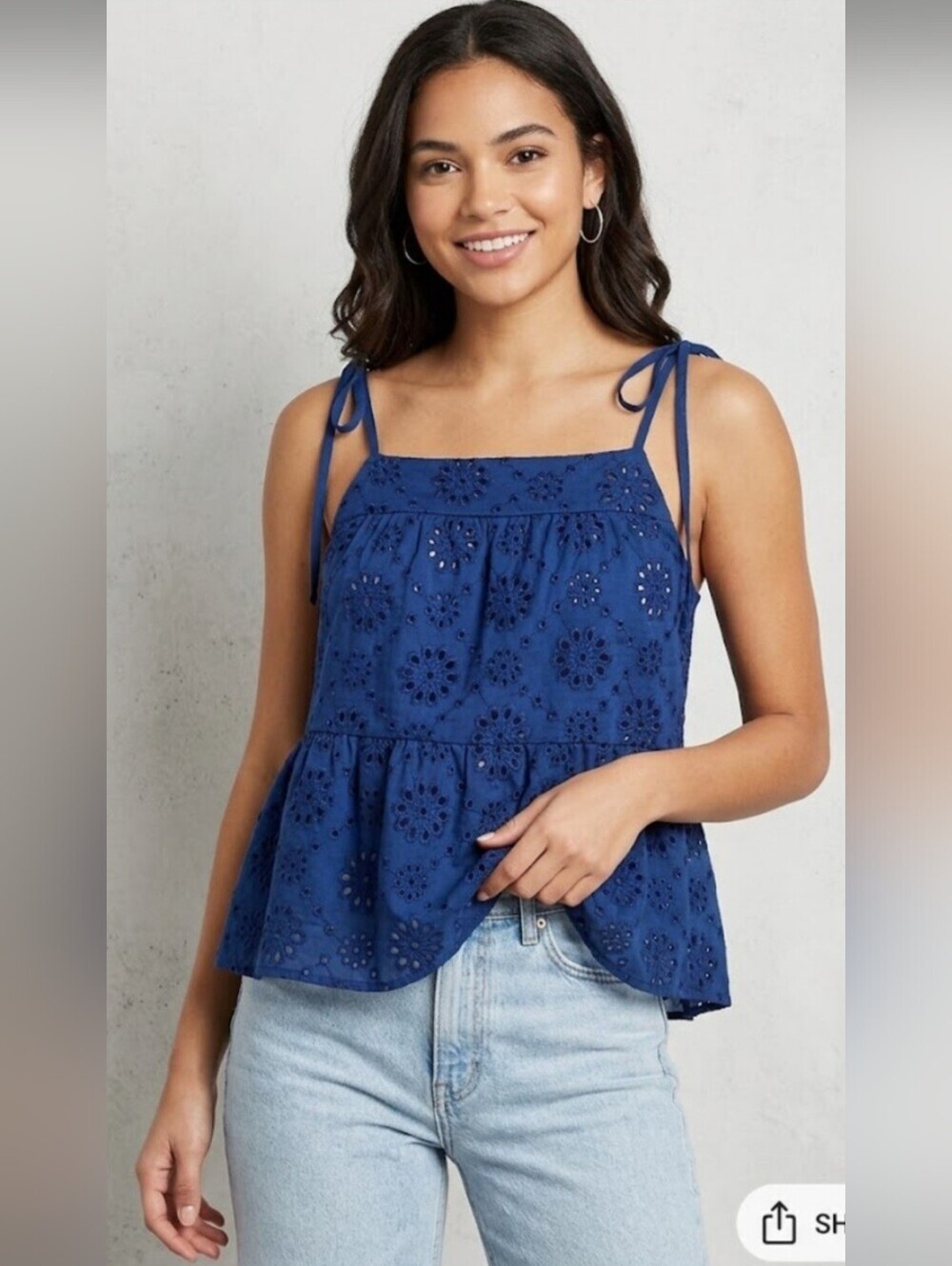 miami Royal Blue Eyelet Tie-Shoulder Peplum Cami